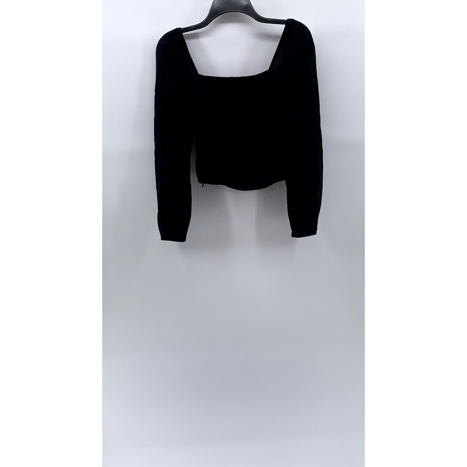 REFORMATION Women's Black Sweetheart Neck Long Puff Sleeve Smocked Top SZ 0