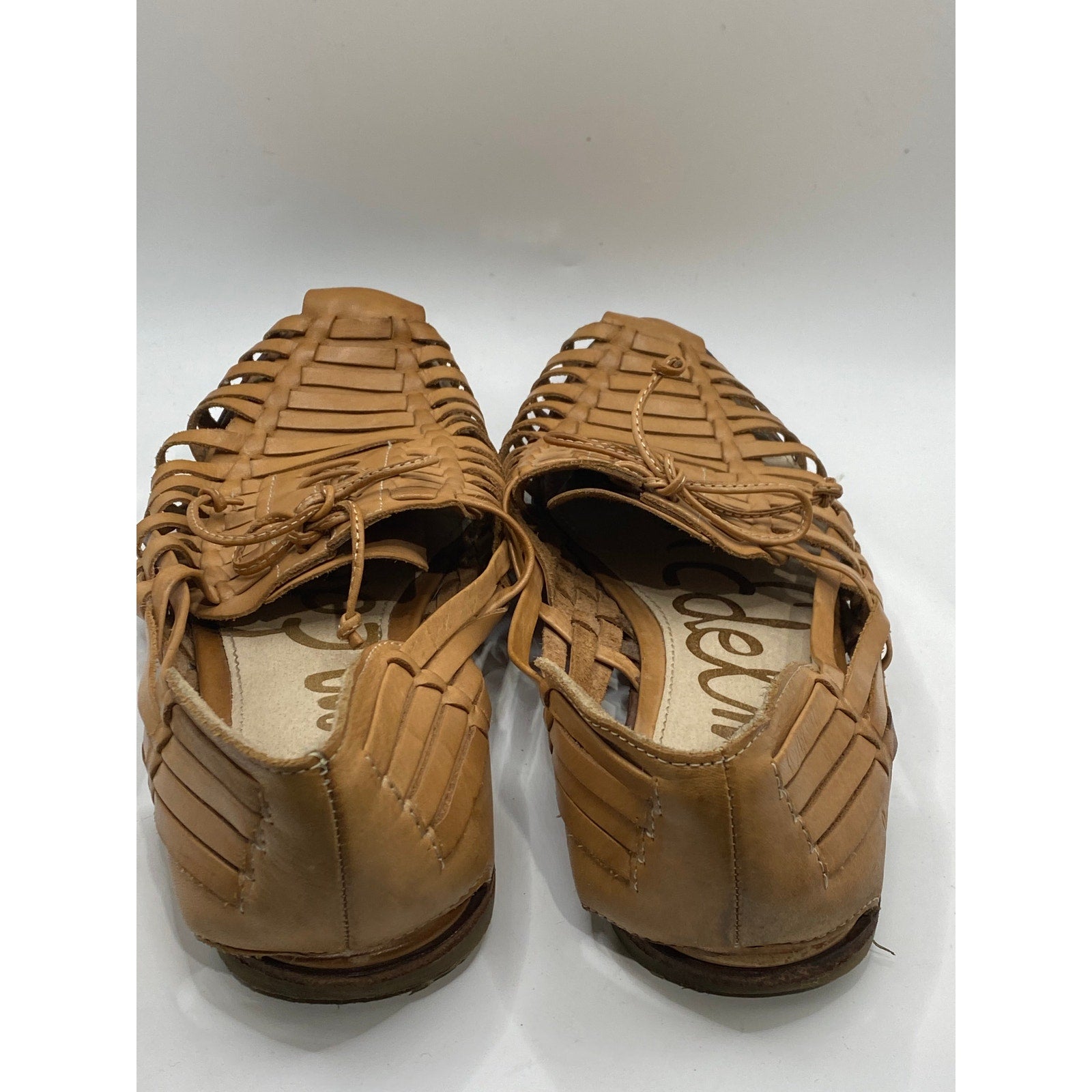 SAM EDELMAN Women's Brown Leather Avianna Lace-Up Huarche Flats SZ 8.5