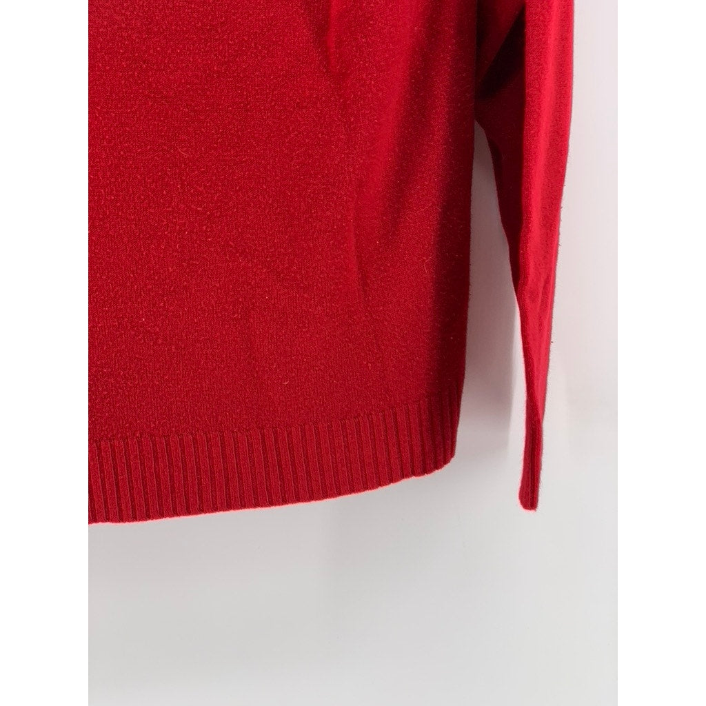SARAH BENTLEY Women's Red Knit Split Button Fold-Over Sweater SZ M