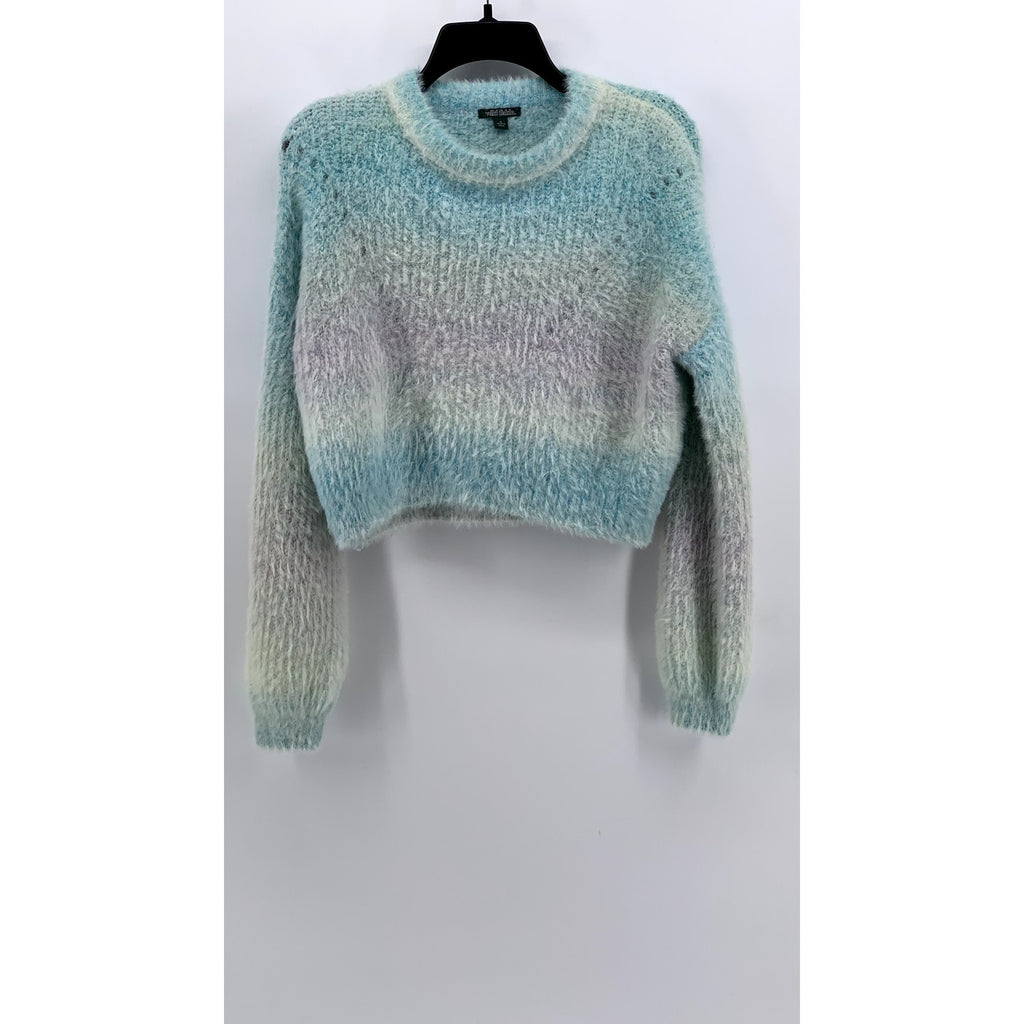 WILD FABLE Women's Blue Ombre Knit Crewnwck Cropped Sweater SZ S