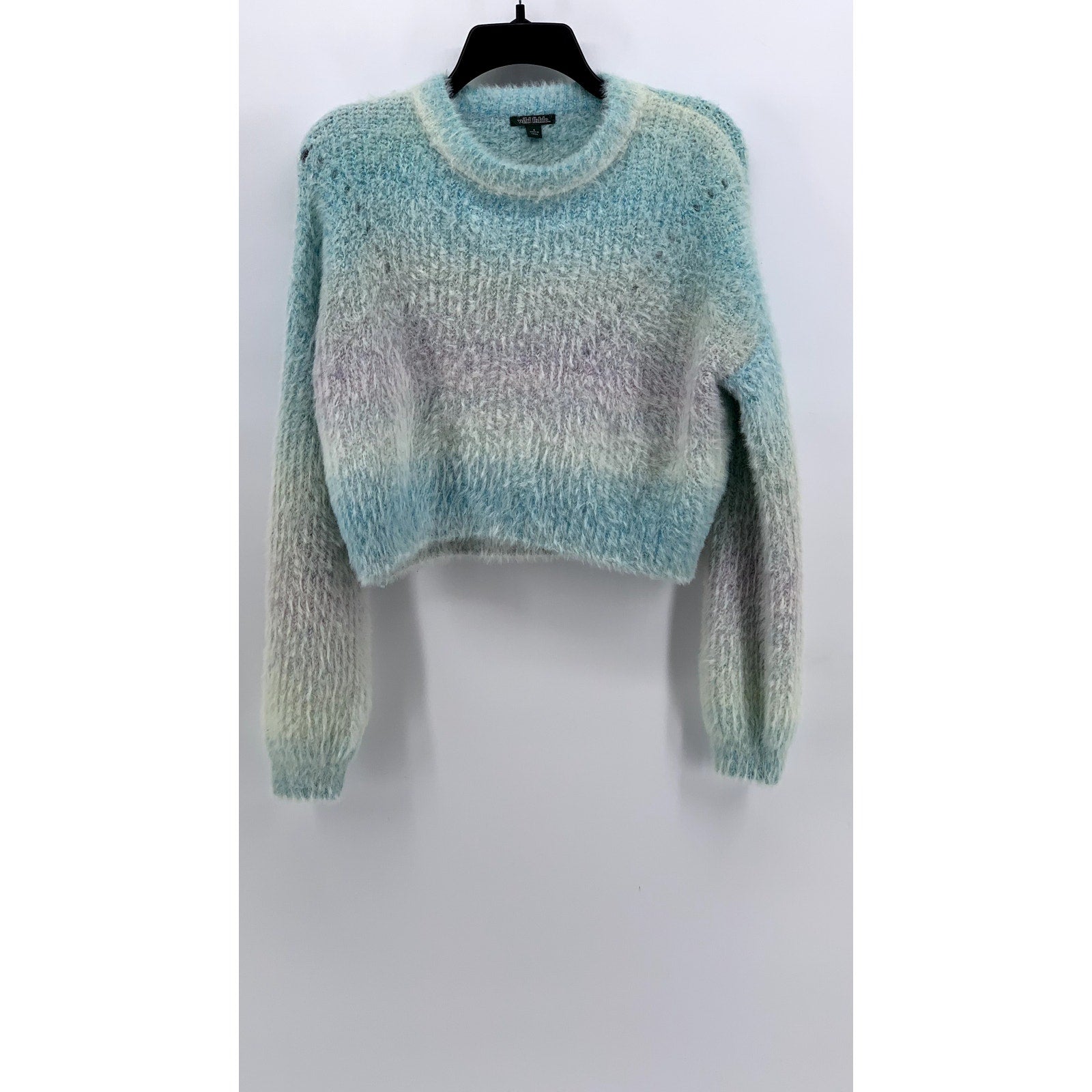 WILD FABLE Women's Blue Ombre Knit Crewnwck Cropped Sweater SZ S