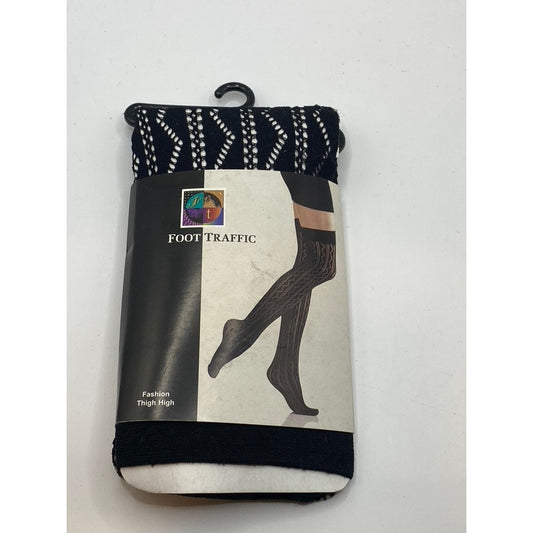 FOOT TRAFFIC Women's Black Cutout Stretch Pull-On Knee High Socks SZ OS