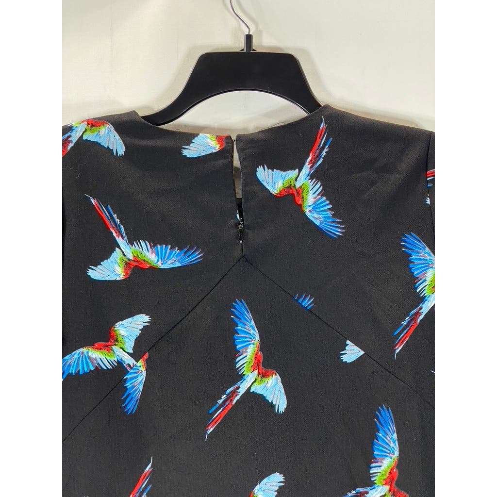 FRNCH Women's Black Bird Printed Crewneck Short Sleeve Mini Dress SZ M