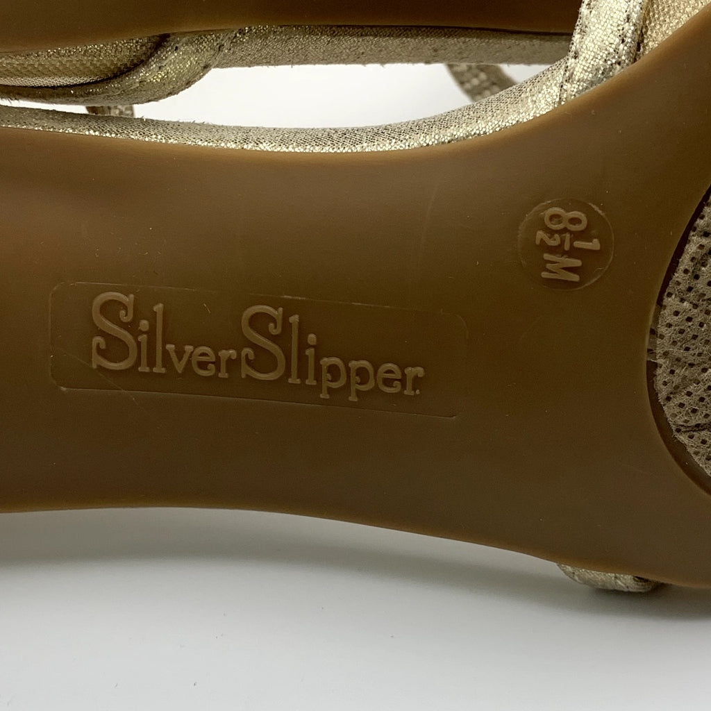 SILVER SLIPPER Women's Gold Ella Pointed-Toe Ankle-Strap Rhinestone Heels SZ8.5
