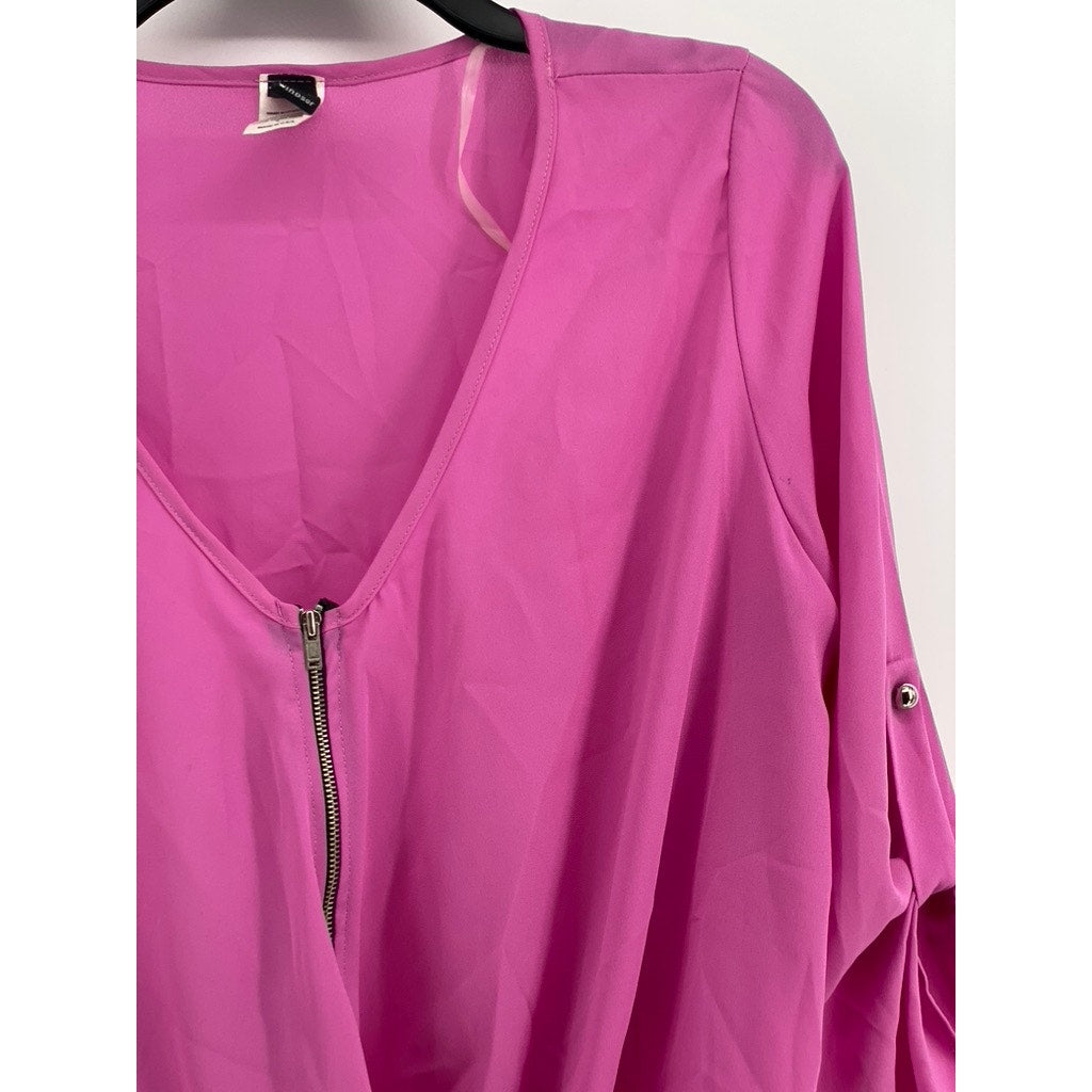 WINDSOR Women's Hot Pink Flowy Draped Long Sleeve Blouse Top SZ L