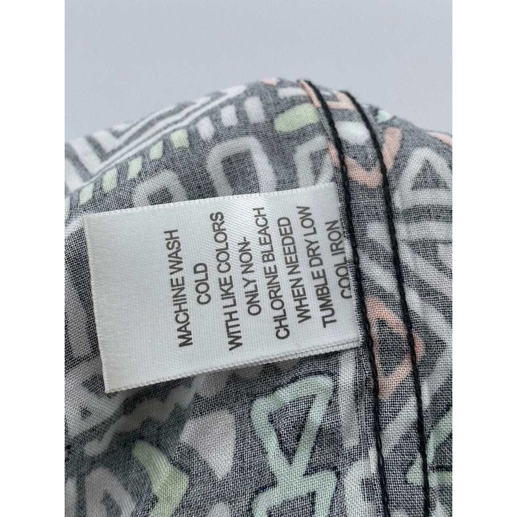 PACSUN Men’s Black-Multi Aztec Button-Up Regular-Fit Short Sleeve Shirt SZ L