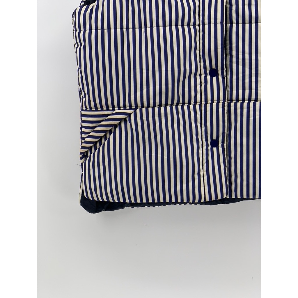 FREE ASSEMBLY Women's Blue-White Striped Snap-Button Puffer Quilted Vest SZ S