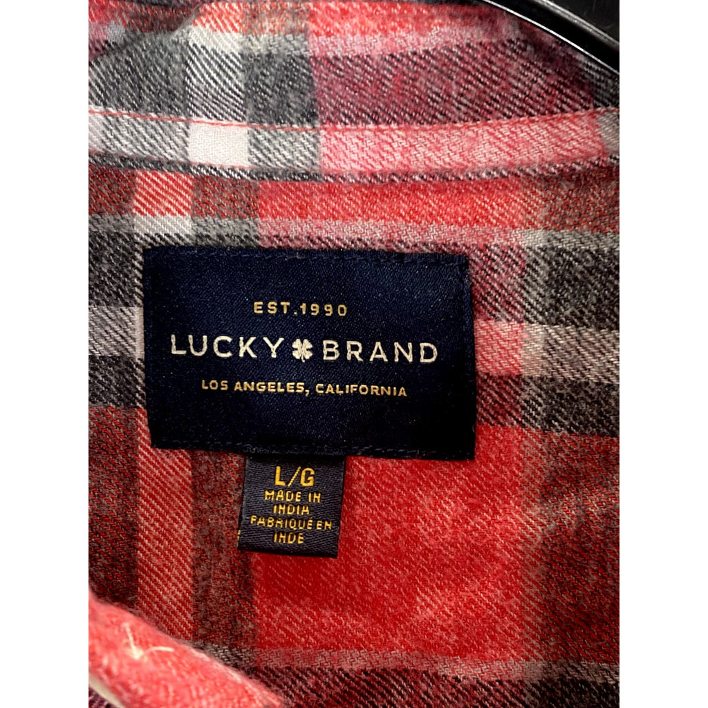LUCKY BRAND Men's Red Plaid Humboldt Workwear Button-Up Long Sleeve  Shirt SZ L