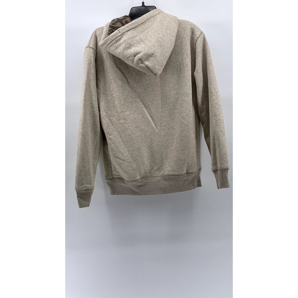 J.CREW Men's Beige Marled Brushed Fleece Sherpa-Lined Zip-Up Hooded Sweater SZ S