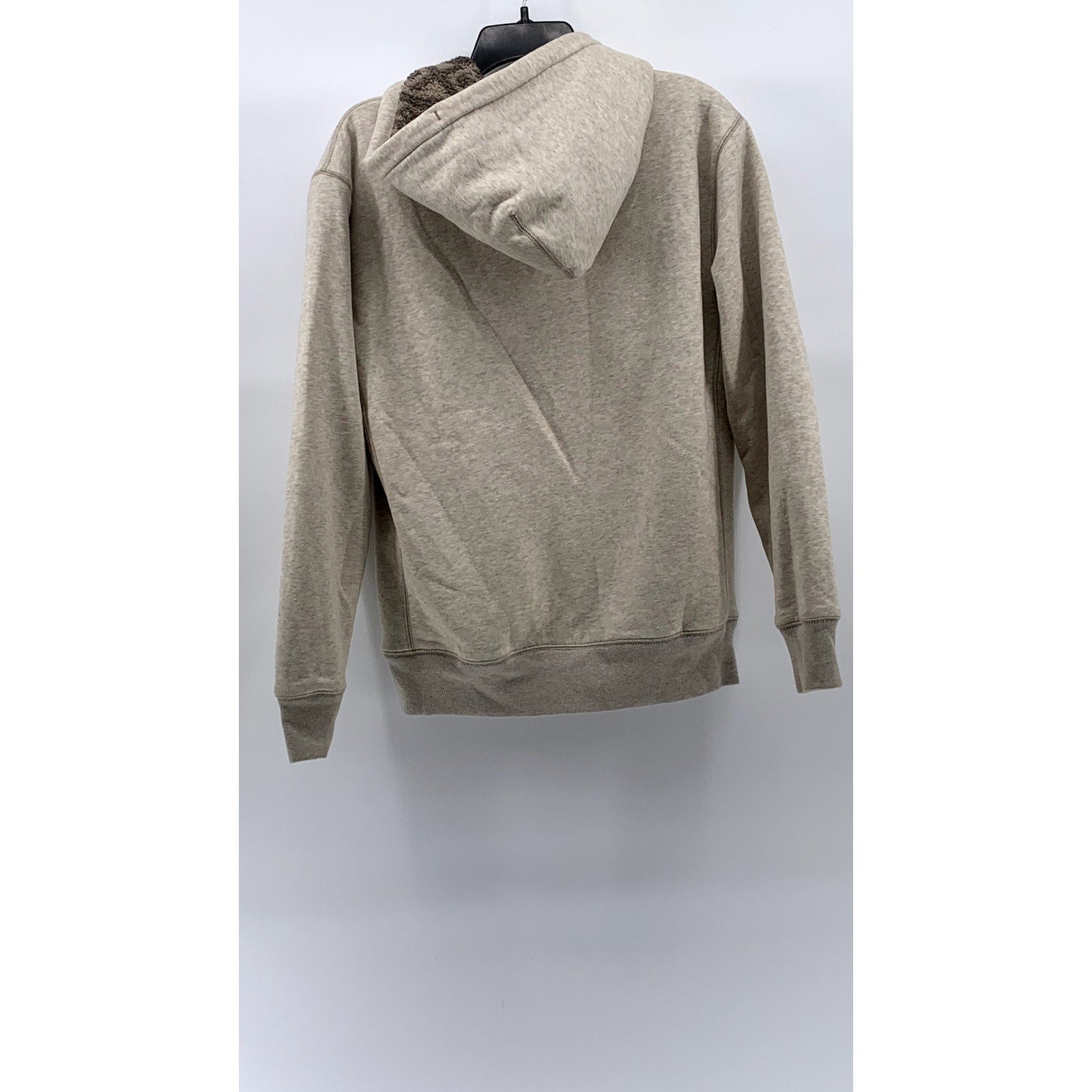 J.CREW Men's Beige Marled Brushed Fleece Sherpa-Lined Zip-Up Hooded Sweater SZ S