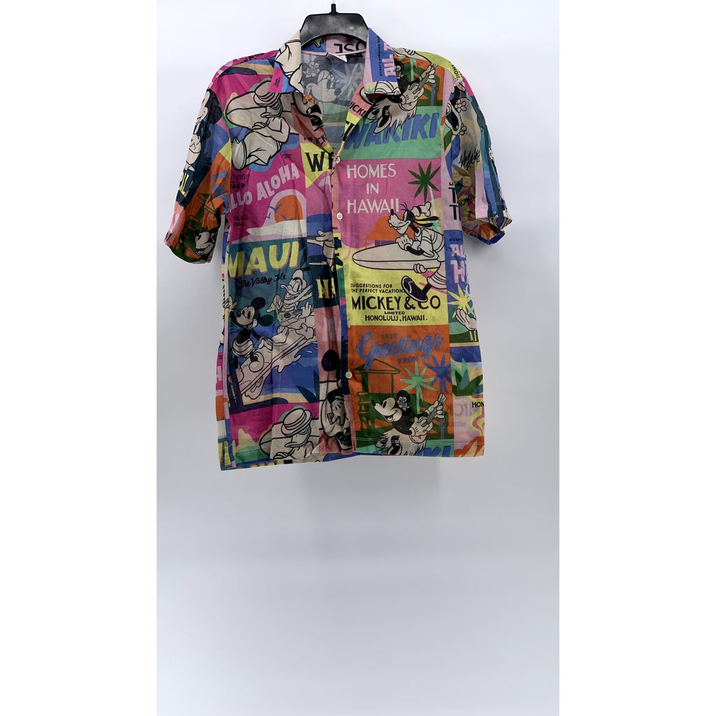 ZARA Men's Disney Mickey Mouse Comic Graphic Short Sleeve Button-Up Shirt SZ M