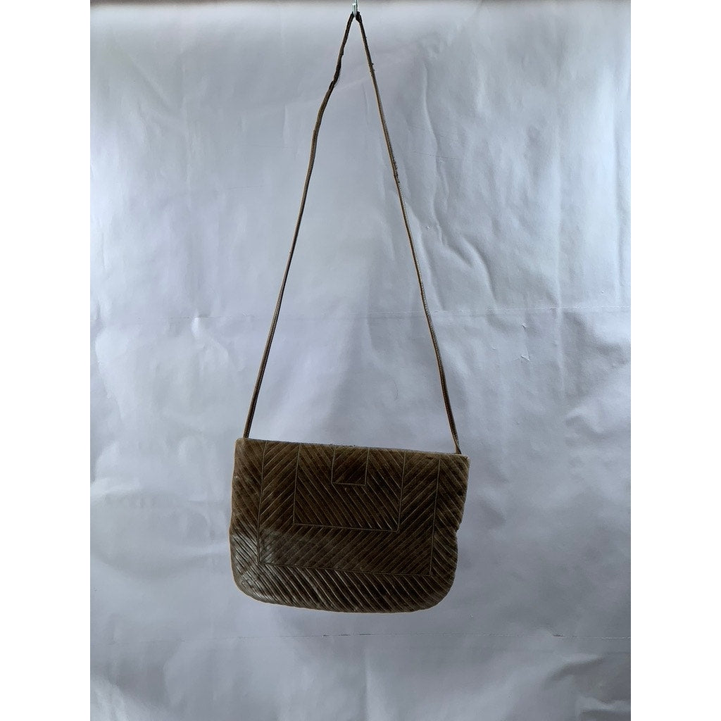 REVA Women's Brown Ribbed Faux Leather Round Cross Body Bag