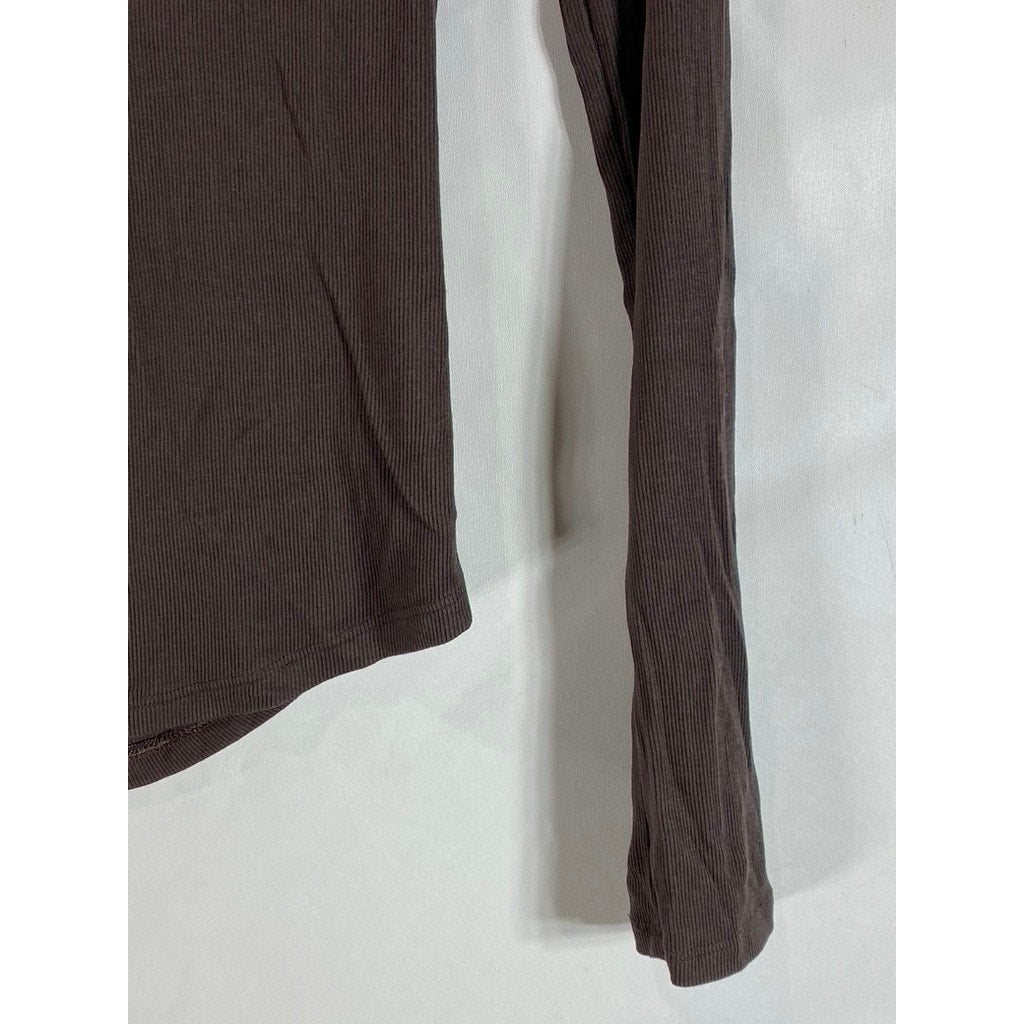SUNDAY BEST ReRib Women's Dark Brown Ribbed Crewneck Long Sleeve Top SZ S