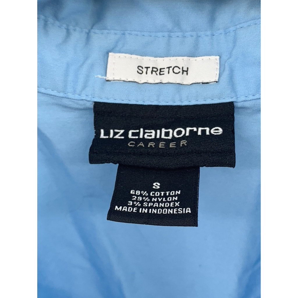 LIZ CLAIBORNE Women's Light Blue Solid Button-Up 3/4 Sleeve Stretch Top SZ S