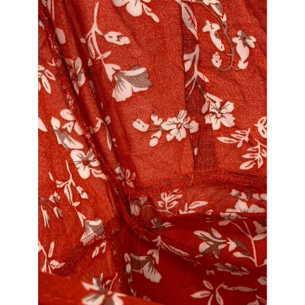 ZAFUL Women's Red Floral Print V-Neck Short Sleeve Mini Wrap Dress SZ S