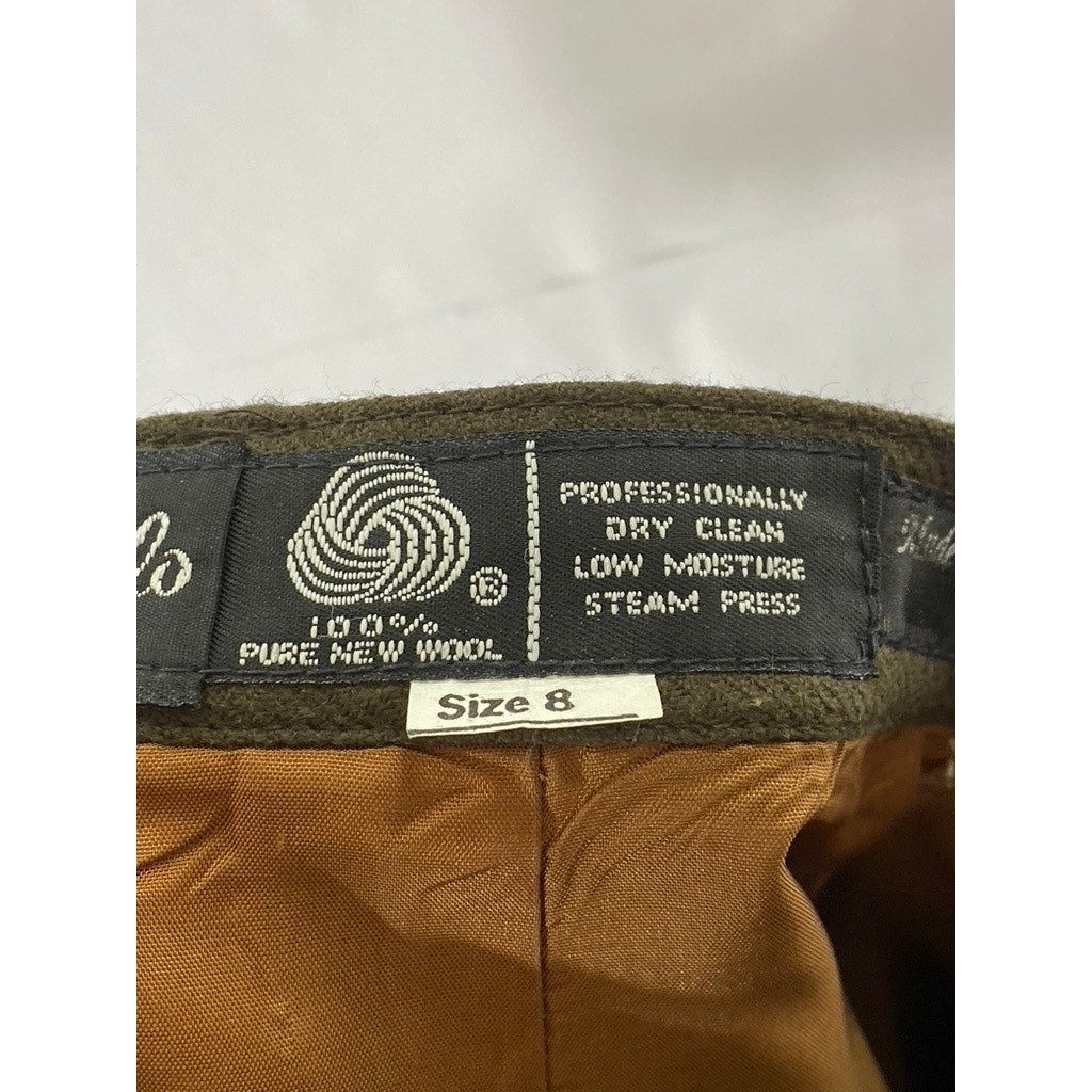 GIORGIO SANT'ANGELO Petite Women's Vintage Olive Green Pleated Wool Pant SZ 8