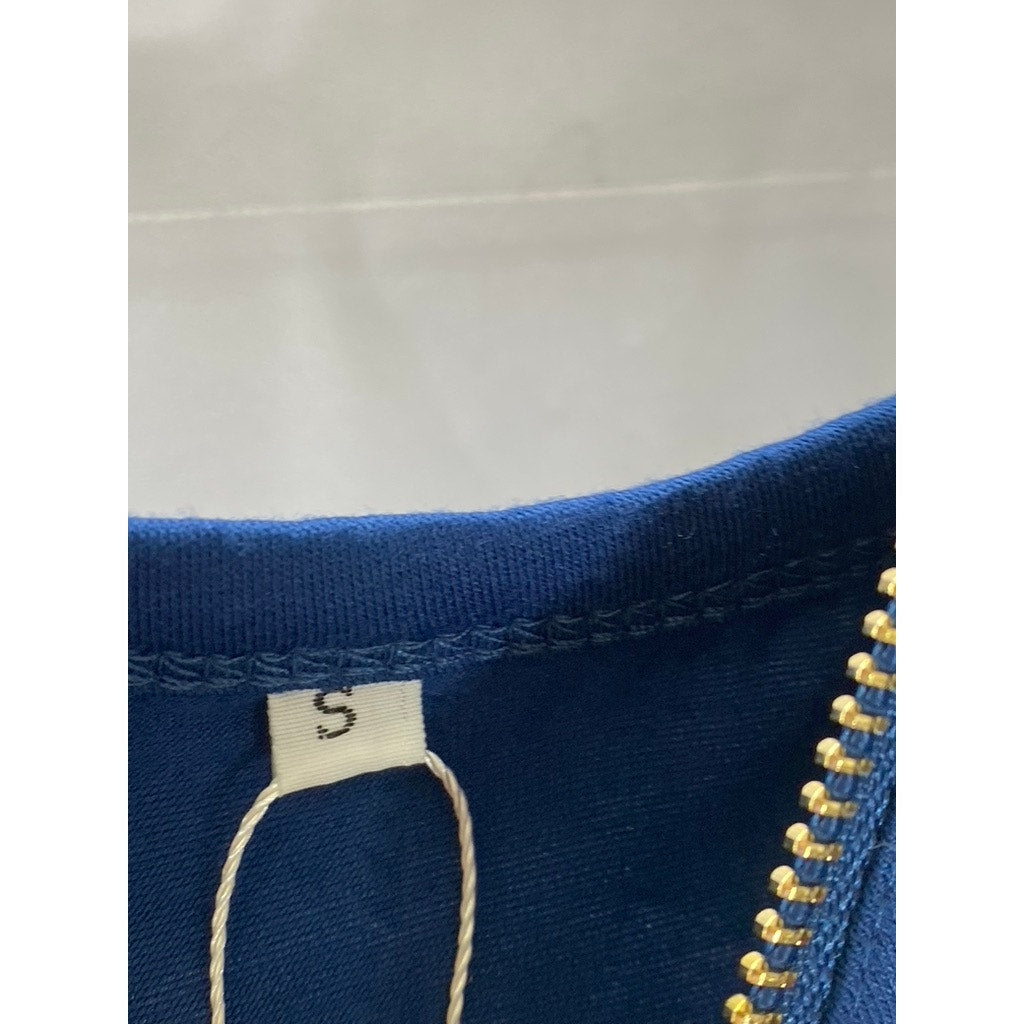 UNBRANDED Women’s Royal Blue O-Ring Sleeveless Front Half-Zip Mini Dress SZ S