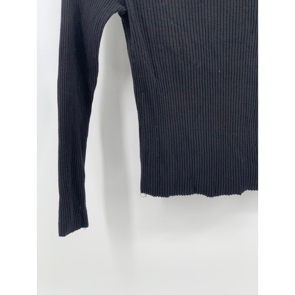 COMMUNE Women’s Black Ribbed Crewneck Long Sleeve Top SZ S