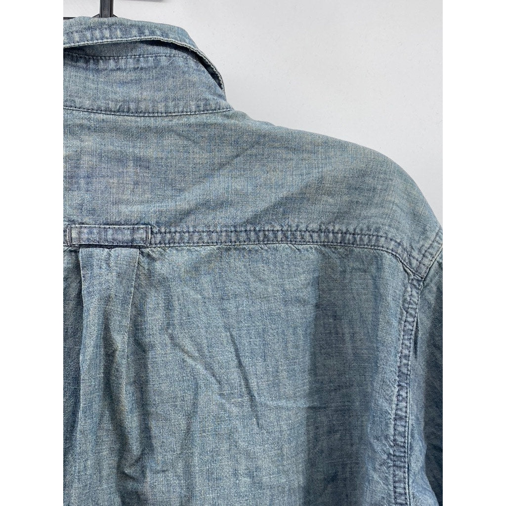 EDDIE BAUER Men's Vintage Blue Tall Chambray Button-Up Long Sleeve Shirt SZ M/T