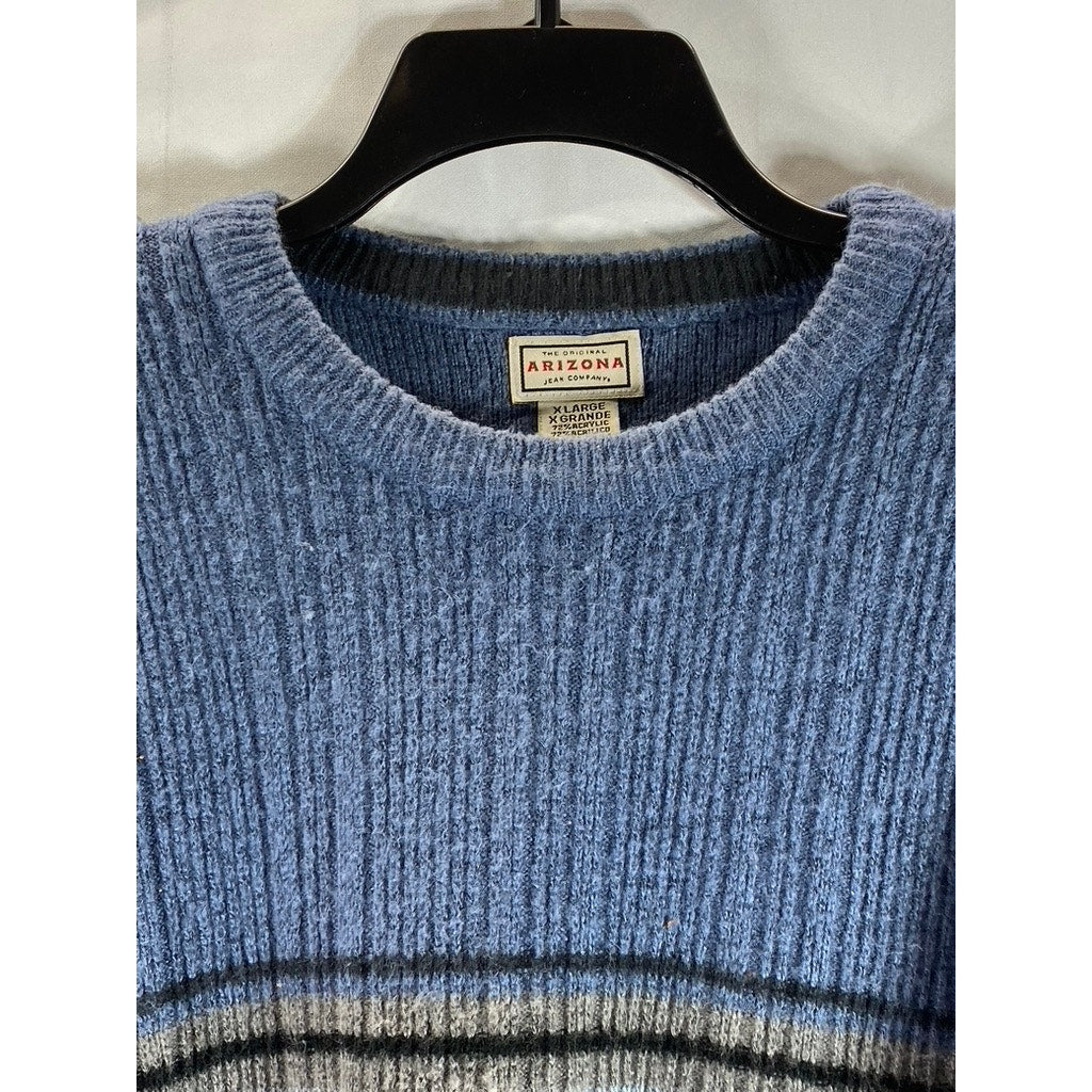 ARIZONA JEAN COMPANY Men's Blue Striped Vintage Crewneck Pullover Sweater SZ XL