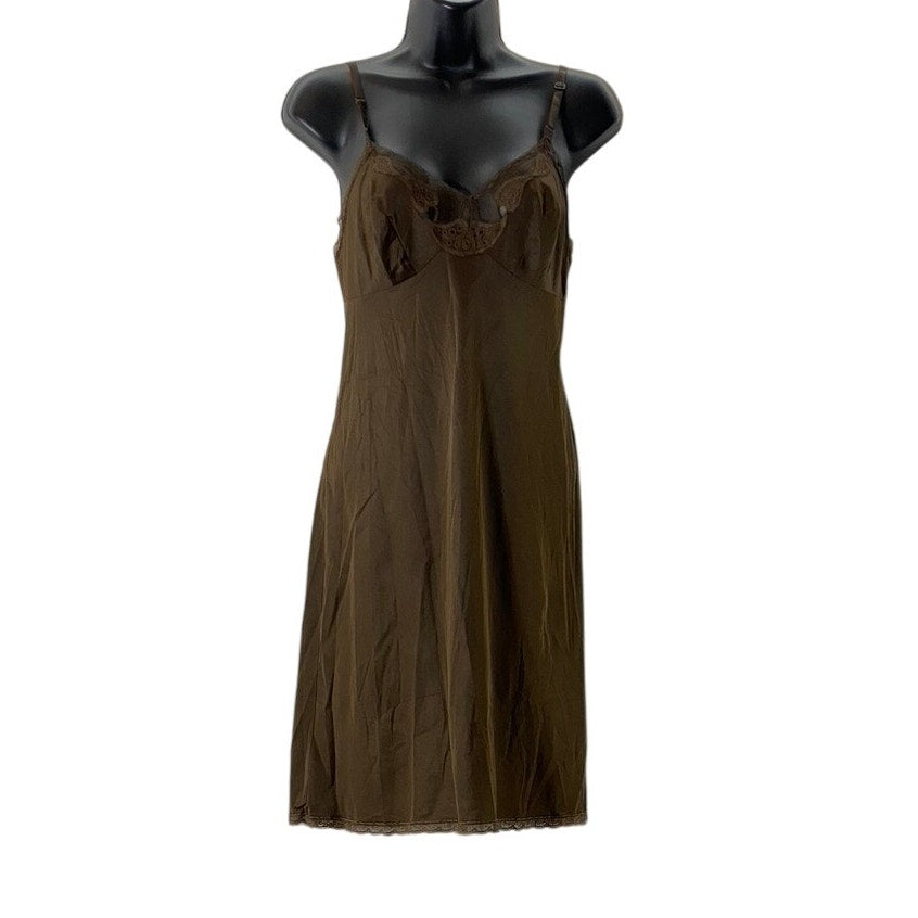 VANITY FAIR Women's Brown Lace-Trim Adjustable Strap Nightgown SZ 34 S