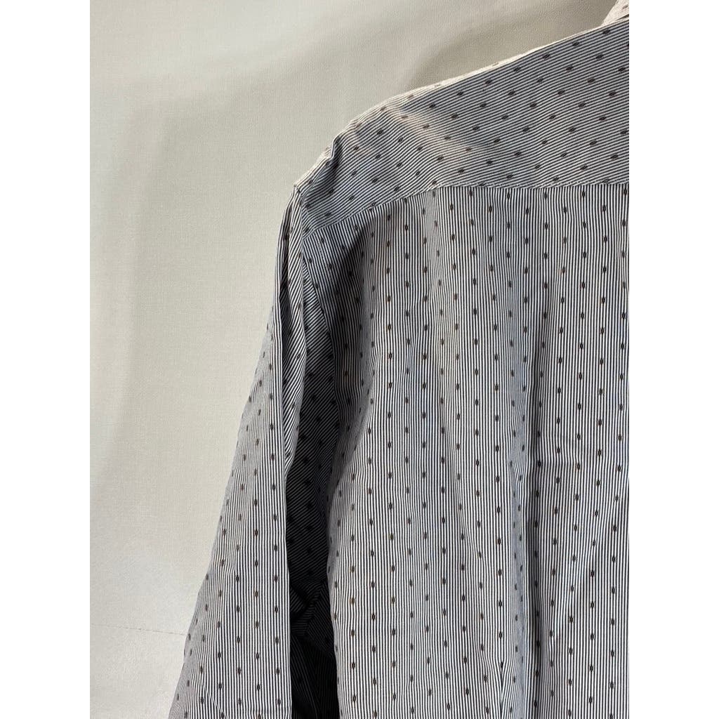 BLACK & BROWN 1826 Men's Grey Printed 80'S 2-Ply Slim-Fit Dress Shirt SZ 15.5/35