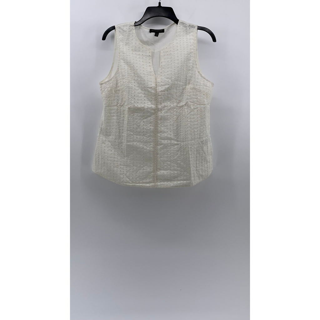 BANANA REPUBLIC Women’s Off-White Split-Neck Sleeveless Eyelet Pullover Top SZ M
