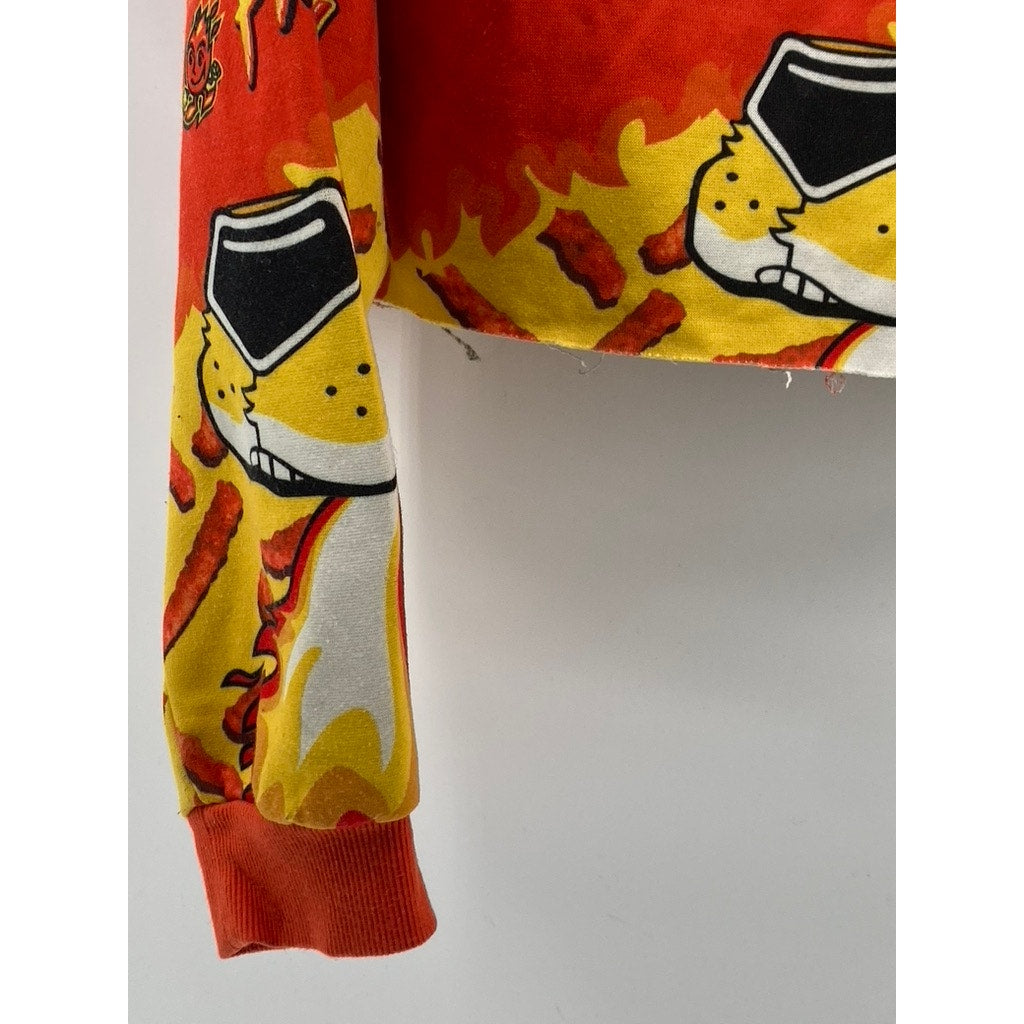 FOREVER 21 X CHEETOS Women's Orange-Red Graphic Long Sleeve Cropped Hoodie SZ L