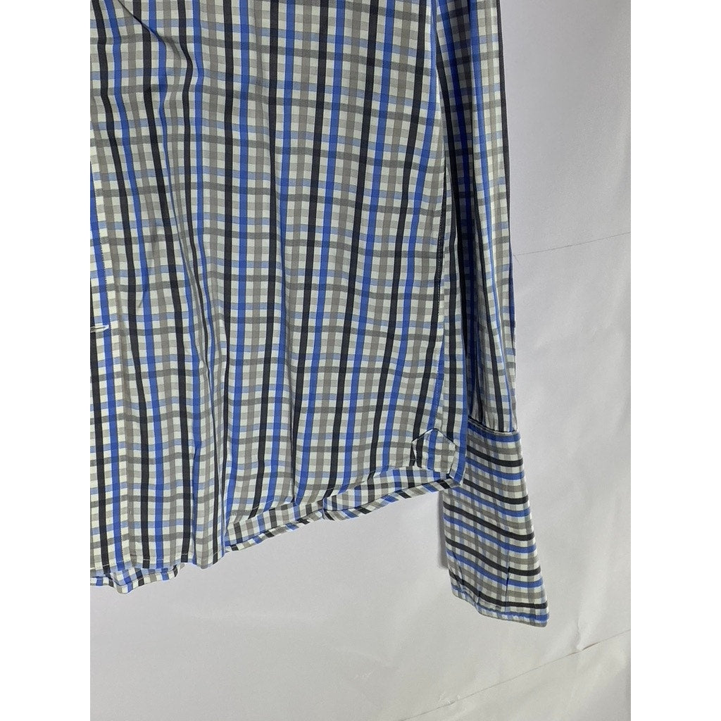 DALVEY Men's Blue-Black Gingham Slim-Fit Button-Up Long Sleeve Shirt SZ 16(M)
