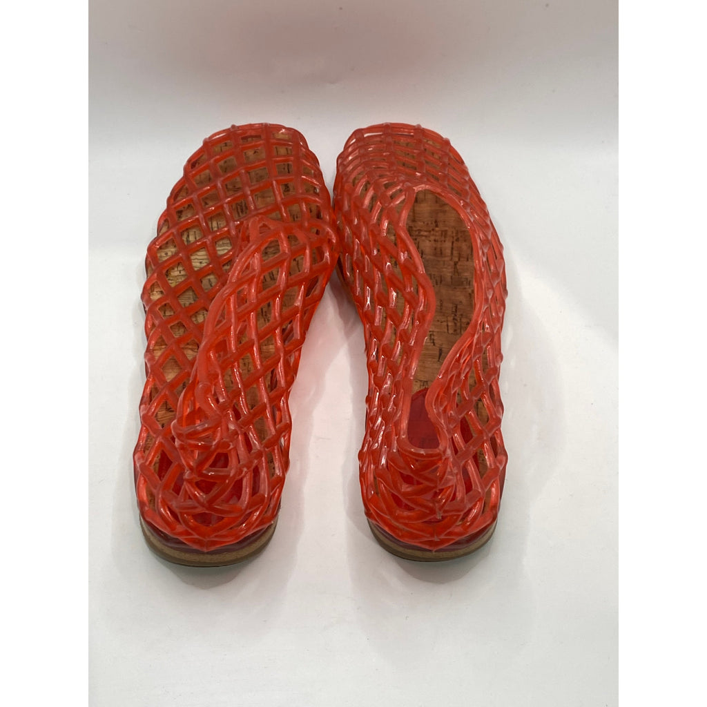 UNBRANDED Women's Red-Orange Jelly Fishnet Slip-On Flats SZ 9