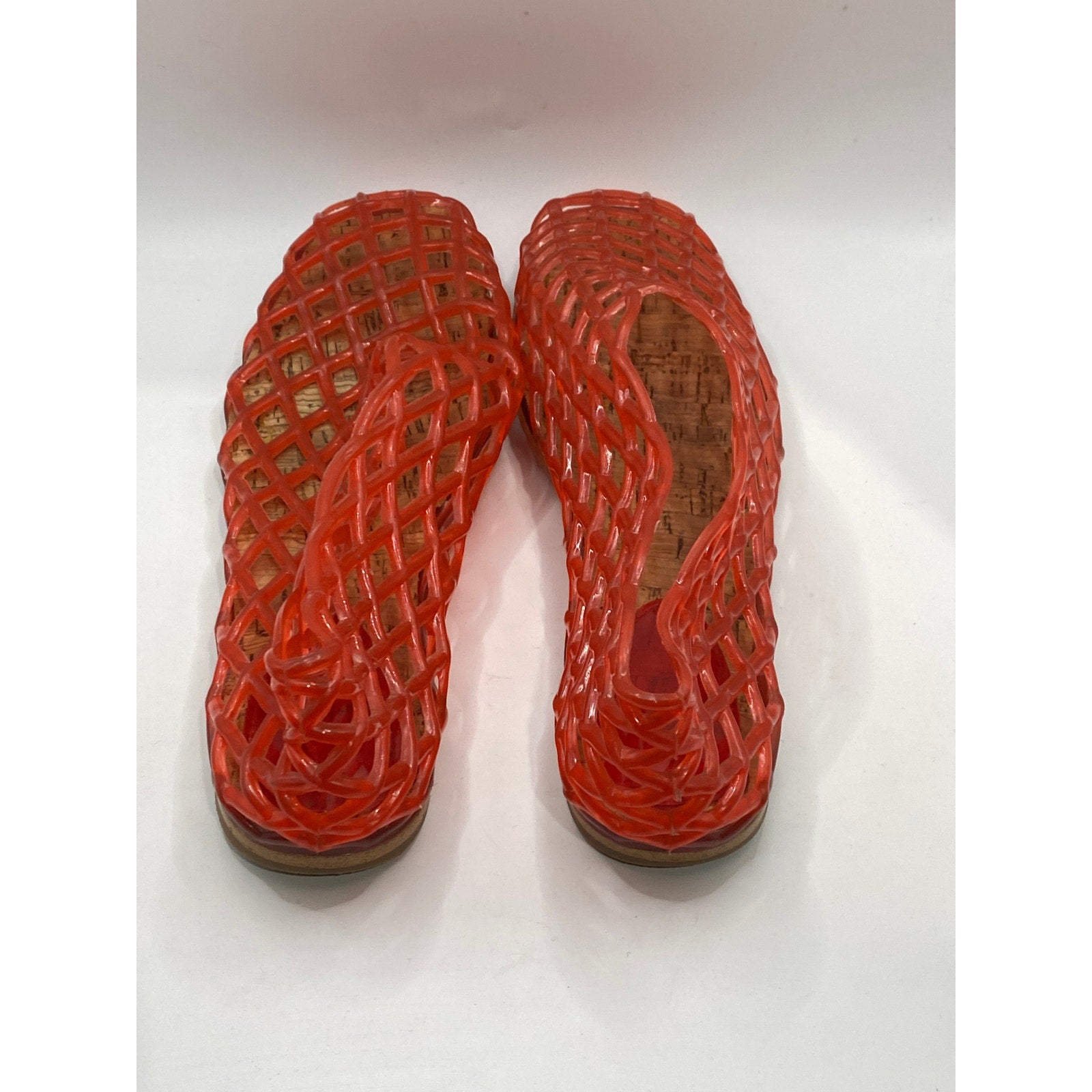 UNBRANDED Women's Red-Orange Jelly Fishnet Slip-On Flats SZ 9