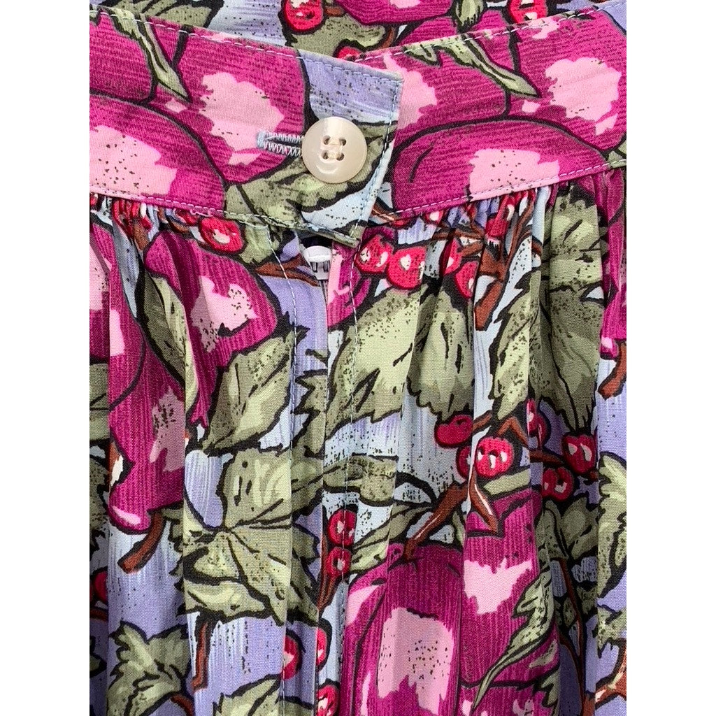 RUFF HEWN Women's Vintage Pink Floral Print Pleated A-Line Midi Skirt SZ 8