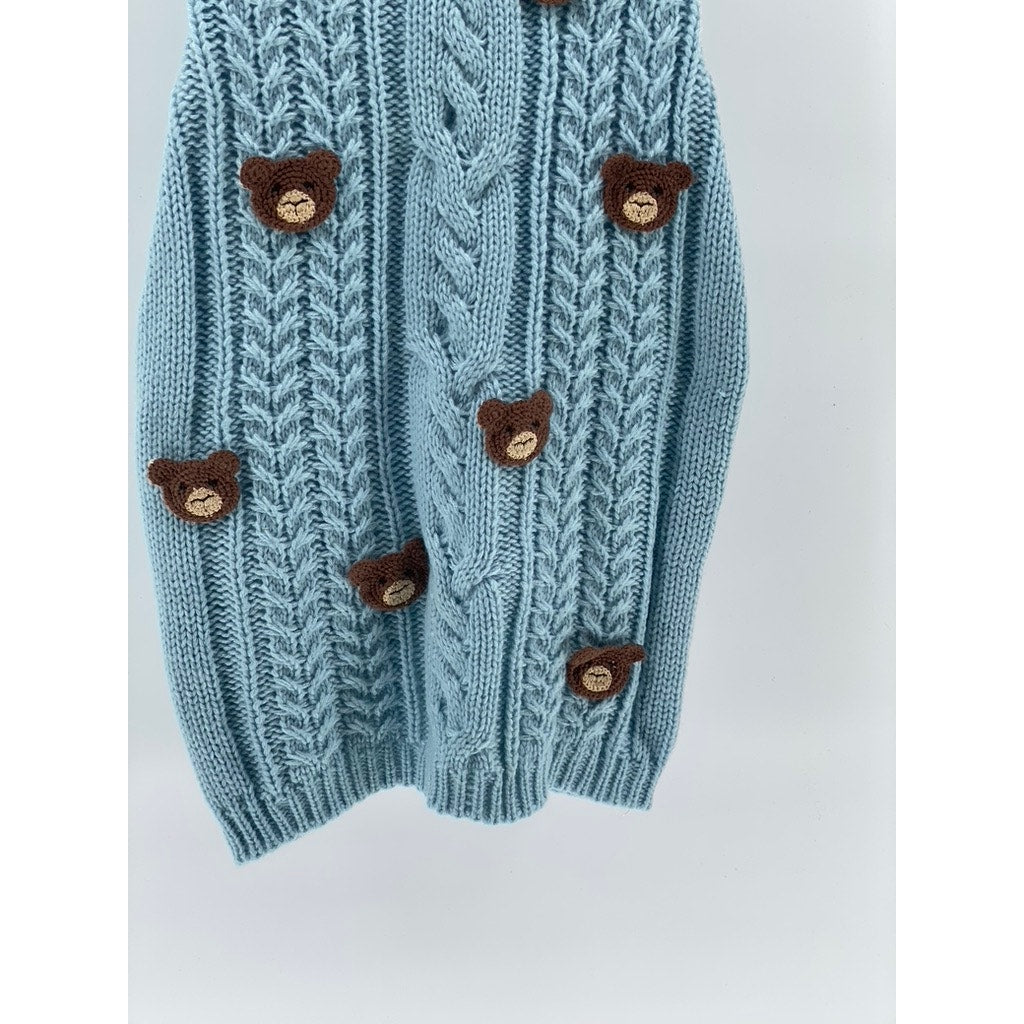 DOLLSKILL Women’s Blue Crochet Knit 3D Bear Head Scoop-Neck Mini Dress SZ M