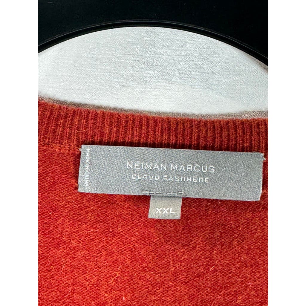 NEIMAN MARCUS Men's Orange Cloud Cashmere V-Neck Pullover Sweater SZ 2XL
