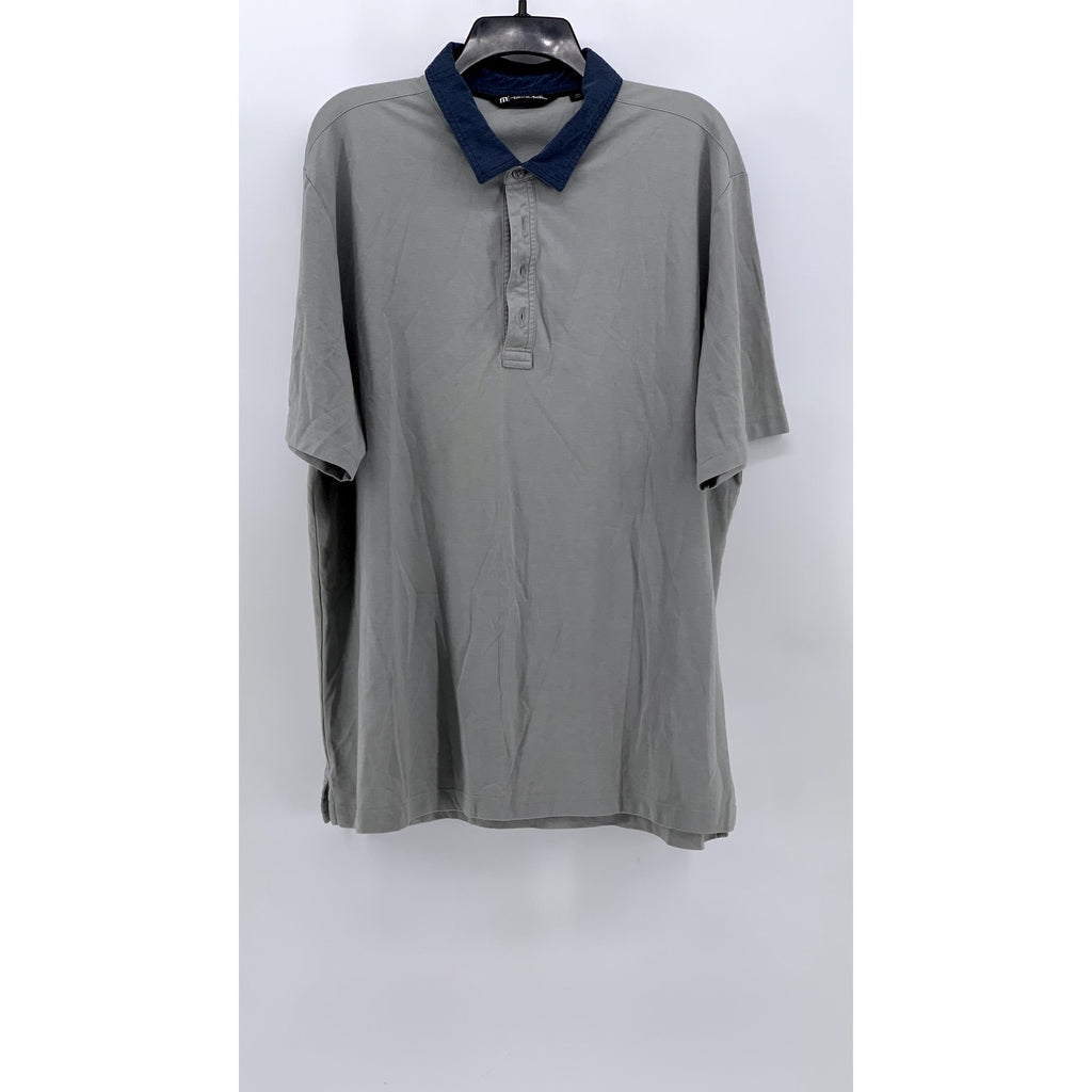 TRAVIS MATHEW Men's Gray Textured Short Sleeve Polo Shirt SZ 2XL