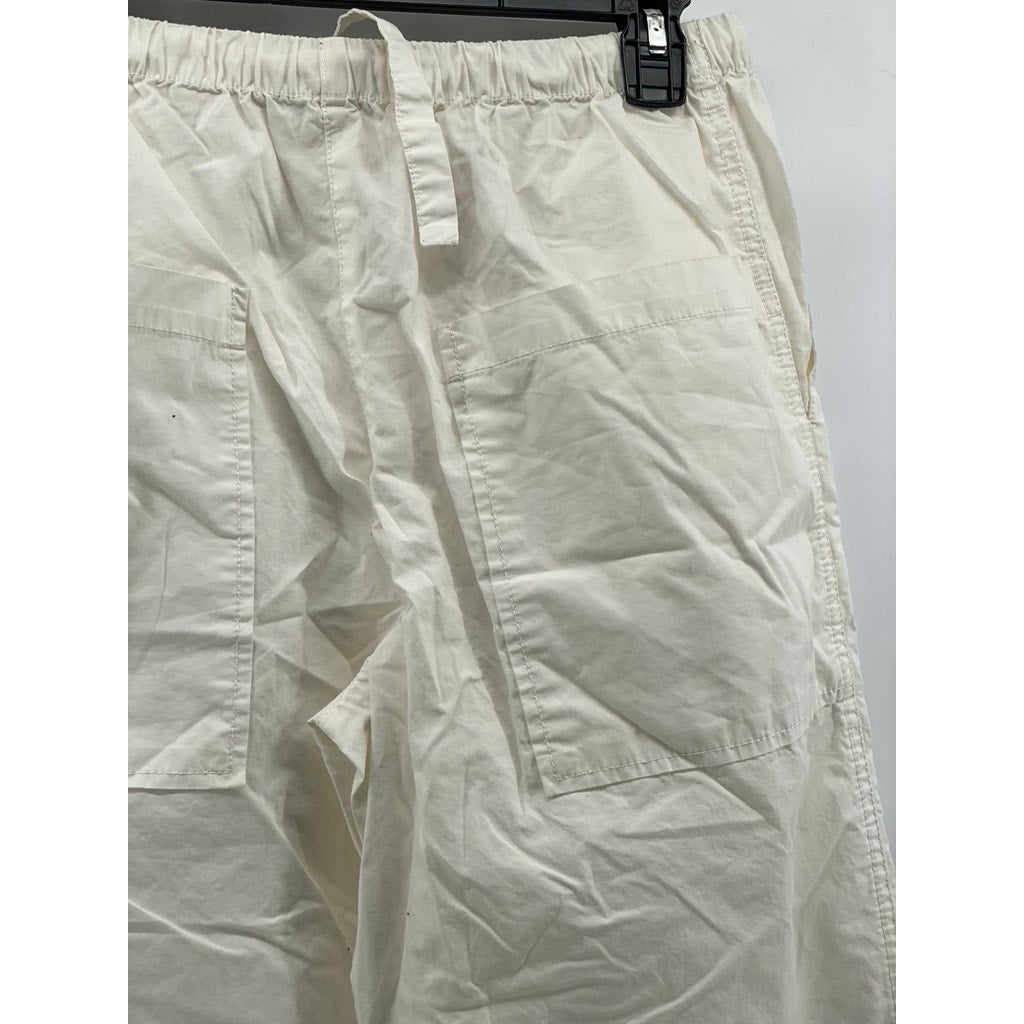 BDG Women's White Drawstring Relaxed-Fit Straight-Leg Pull-On Pants SZ S