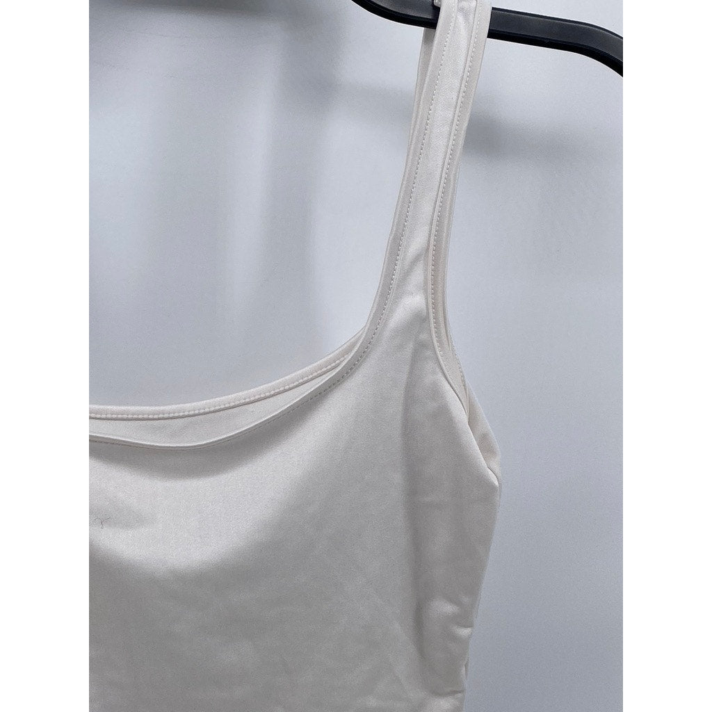 UNBRANDED Women's White Straight-Neck Sleeveless Cropped Top SZ M