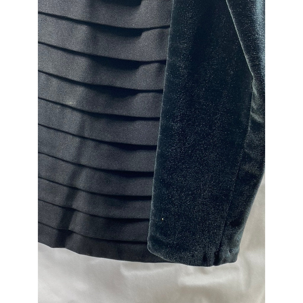 UNBRANDED Women's Black Layered Crewneck Velvet Back Button Long Sleeve Top SZ S