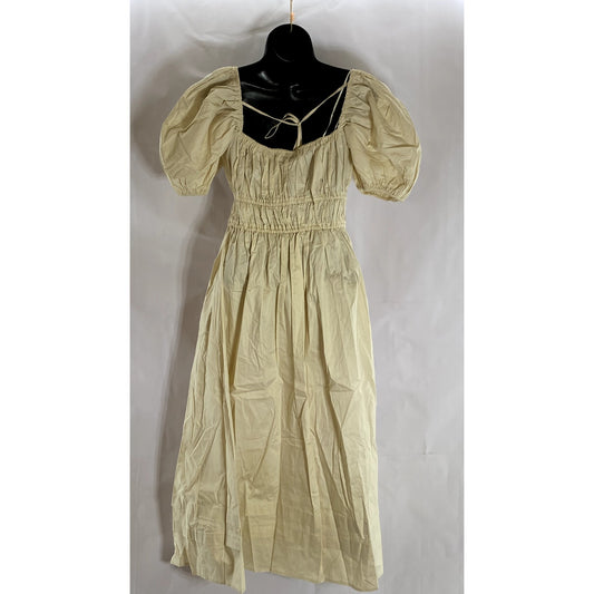 EN SAISON Women's Natural Sveta Square-Neck Puff Sleeve Tie-Back Midi Dress SZ M