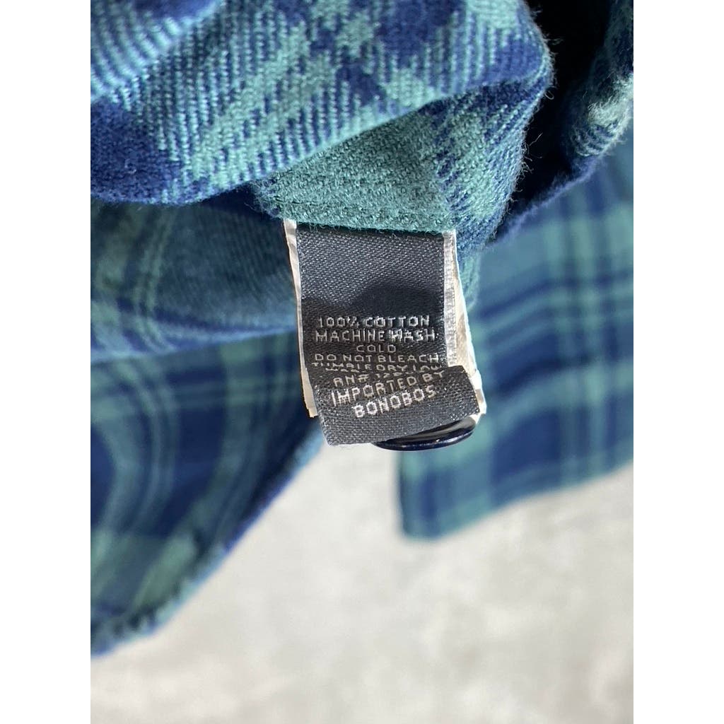 BONOBOS Men's Blue Plaid Standard-Fit Button-Up Long Sleeve Shirt SZ M