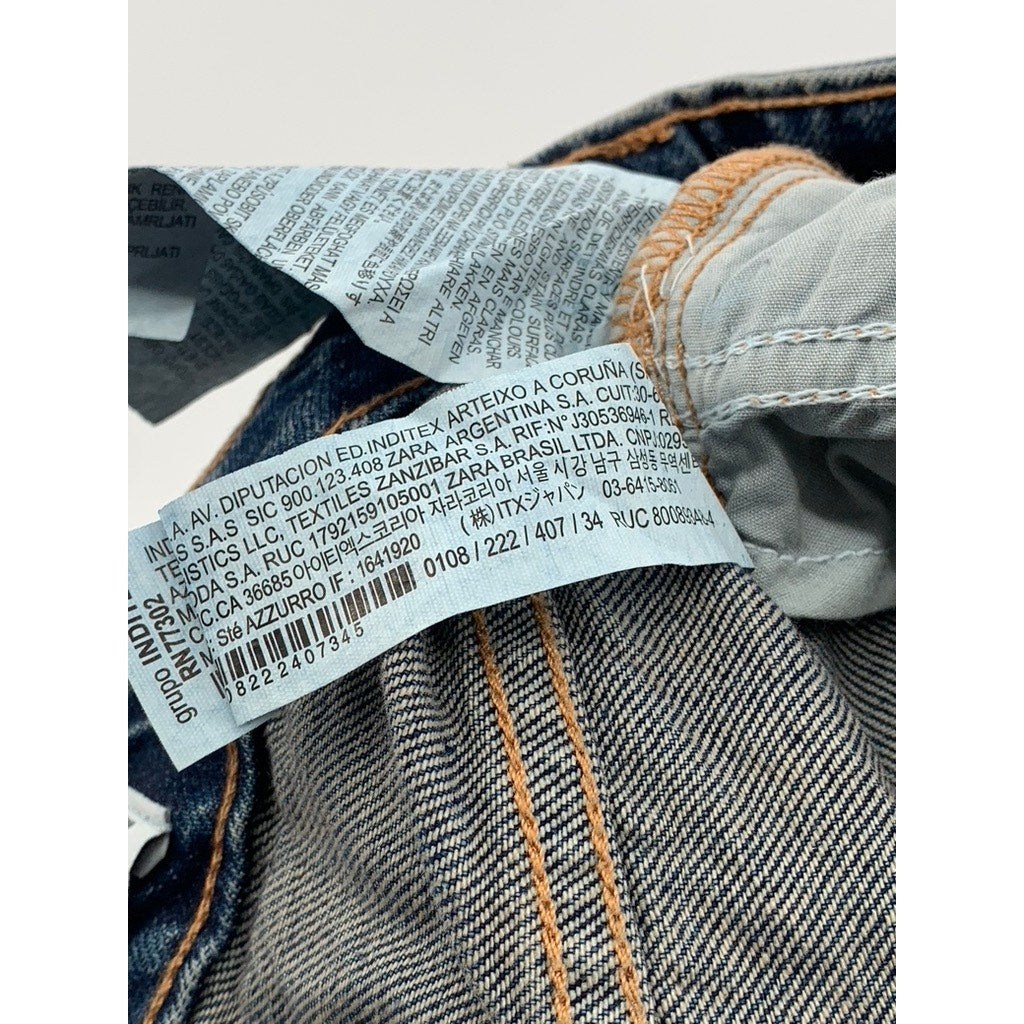 ZARA Women's Dark Blue High-Rise Straight-Leg Regular-Fit Five-Pocket Jeans SZ 2