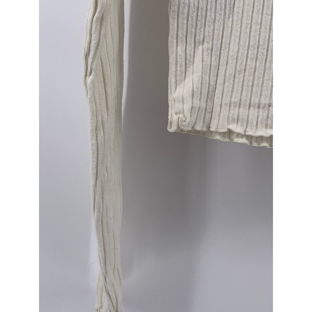 BP. Women's White Ribbed Lettuce-Trim Mock-Neck Crop Top SZ XS