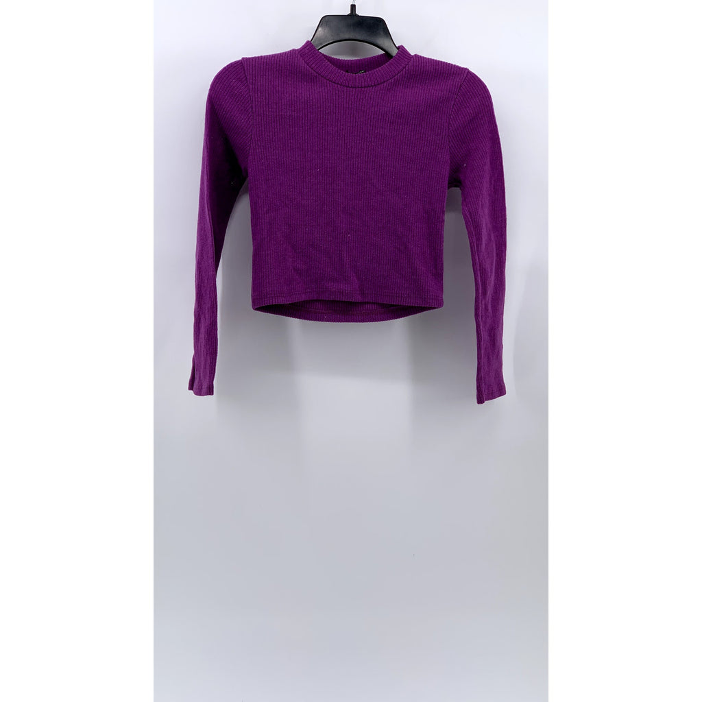 ZUIKI Women's Purple Crewneck Ribbed Long Sleeve Cropped Top SZ S
