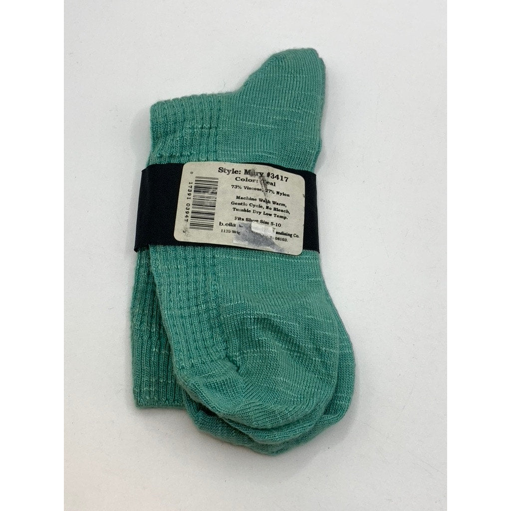 B.ELLA Women's Teal Ribbed Mary Crew Socks SZ OS