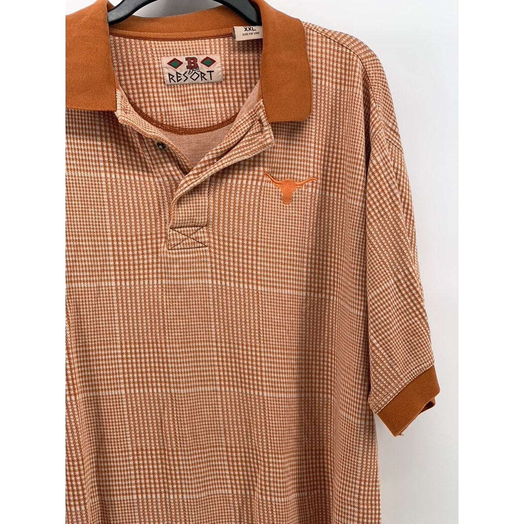 BOA RESORTS Men's Vintage Orange Mini Grid Cotton Short Sleeve Polo Shirt SZ XXL