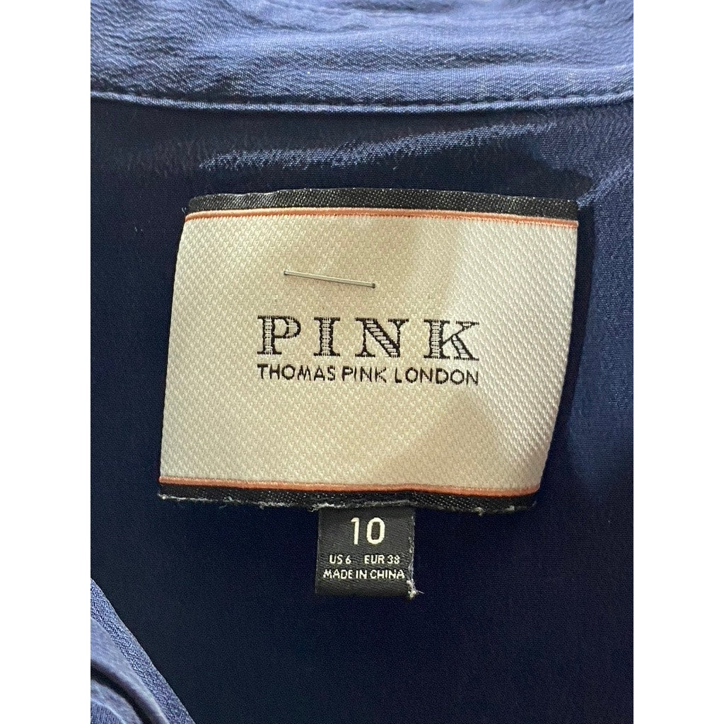 PINK THOMAS PINK LONDON Women’s Navy Silk Button-Up Long Sleeve Top SZ 10 (US6)