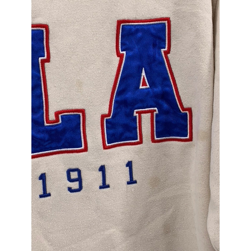 FILA Women's Beige Vintage Crewneck Embroidered Patch Logo Sweatshirt SZ M