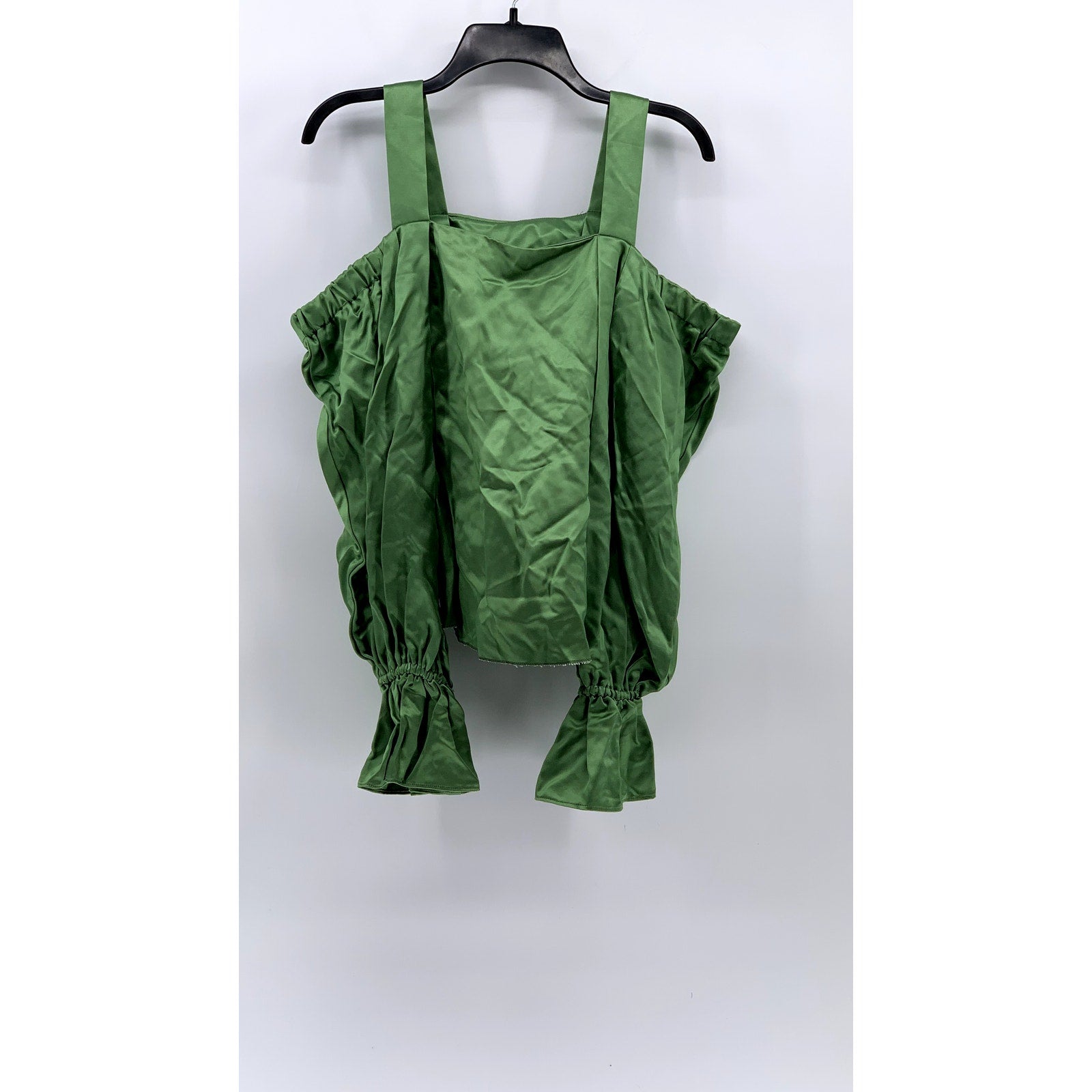 UNBRANDED Women's Green Satin Straight-Neck Long Sleeve Cutout Shoulder Top SZ M