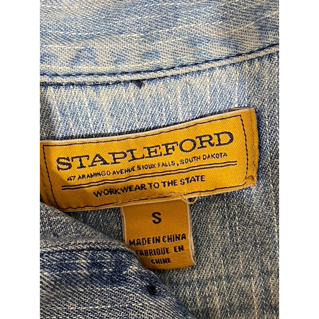 STAPELFORD Men’s Light Wash Blue Cotton Workwear Denim Button-Up Shirt SZ S