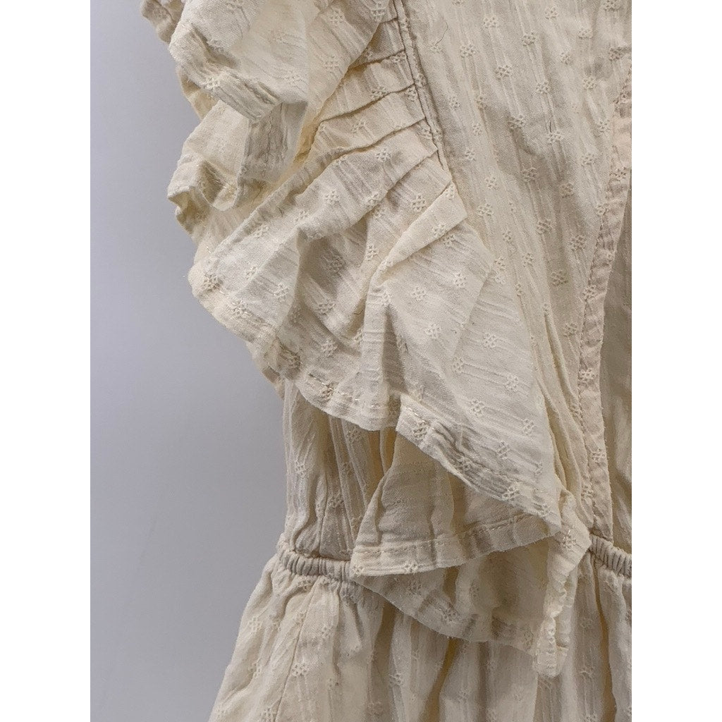 MOLLY BRACKEN Women’s Beige-White Ruffle Open-Back Dress SZ S